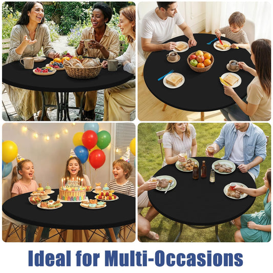 Moosfor Round Spandex Tablecloth, Elastic Fitted Waterproof Tablecloths for 36"-44" Tables, Stretch Washable Picnic Table Cover for Camping, Dining, Indoor and Outdoor, Black