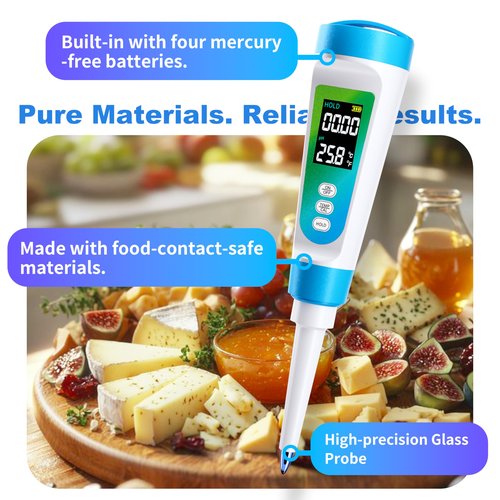 Food pH Meter for Fermentation & Sourdough, Liquid Food pH Tester with ±0.01 Accuracy, ATC Digital pH Meter, Designed for Testing Dough, Kombucha, Cheese