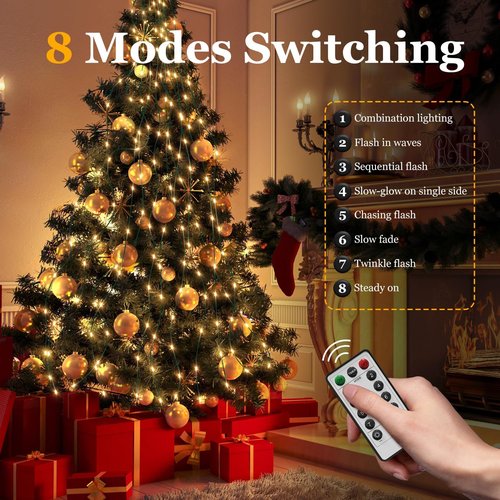 Btfarm Christmas Tree Lights - 400 LED USB Fairy Lights with Remote | 6.6FT Waterproof, 8 Modes, Warm White