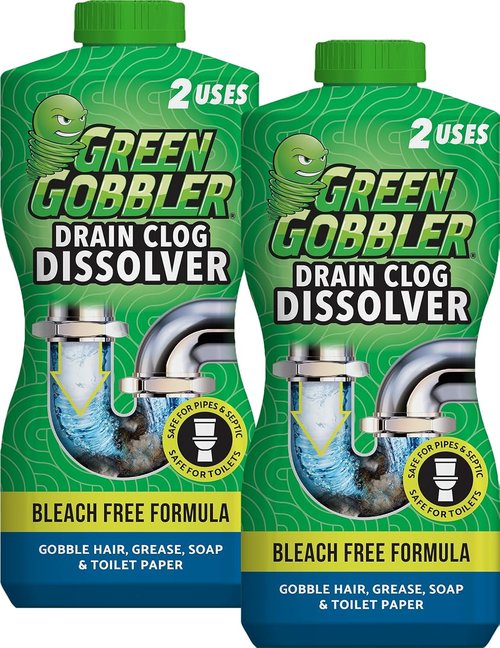 Green Gobbler Drain Clog Dissolver - Powerful Liquid Opener & Toilet Clog Remover | Safe for Pipes | 2 Pack