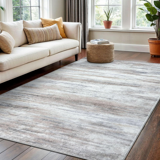 KOZYFLY 4x6 Area Rug Modern Ombre Bedroom Rug, Washable Non-Slip Soft Striped Living Room Rug, Print Distressed Grey-Blue Abstract Carpet for Laundry Nursery