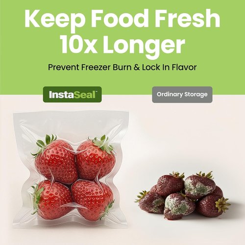 InstaSeal Vacuum Sealer - Preserves Food 5X Longer with 12 Bags | Compact Upright Design for Sous Vide Cooking