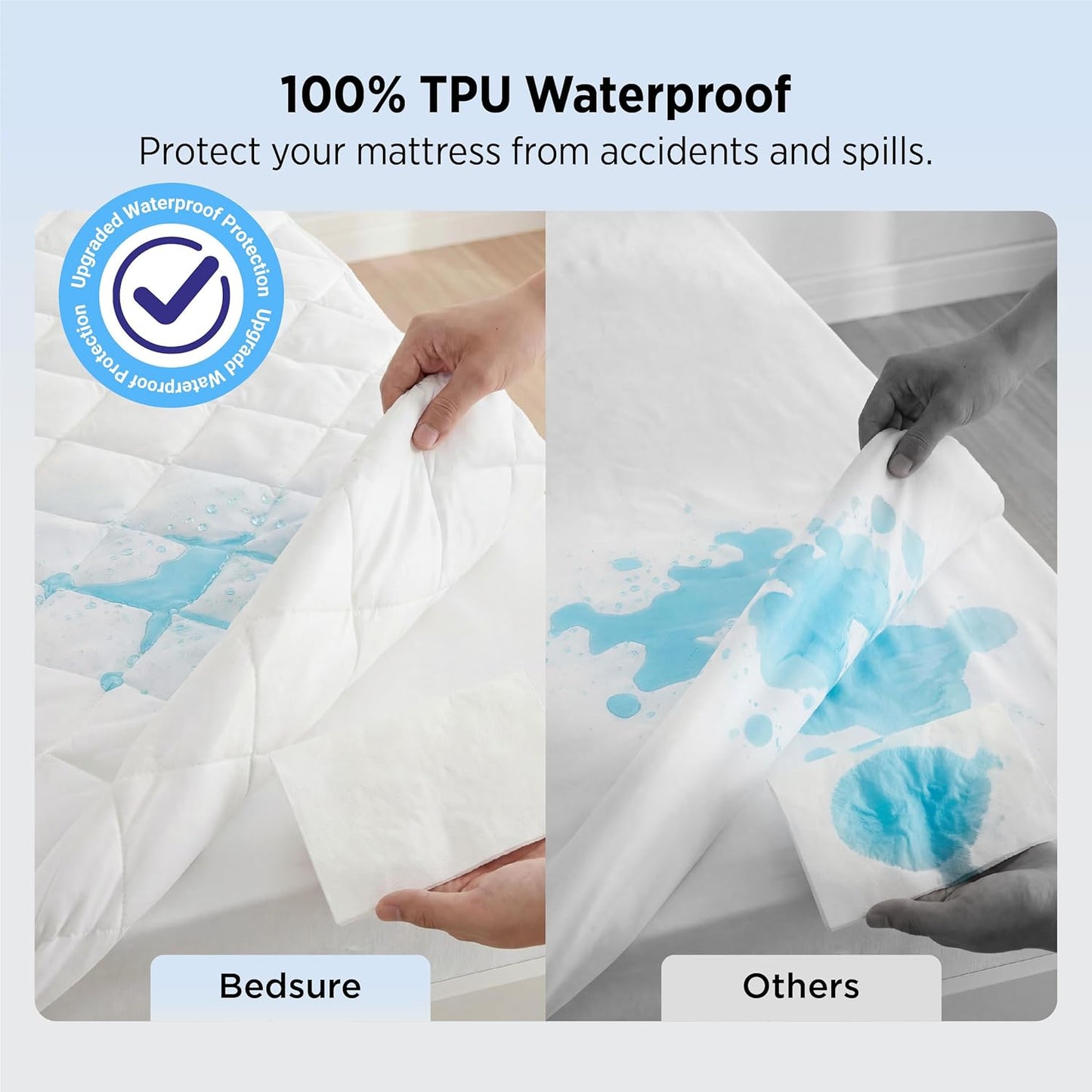 Bedsure Queen Mattress Protector - Quilted Waterproof Design with Deep Pocket Up to 22 Inches - Soft & Breathable White Bed Cover