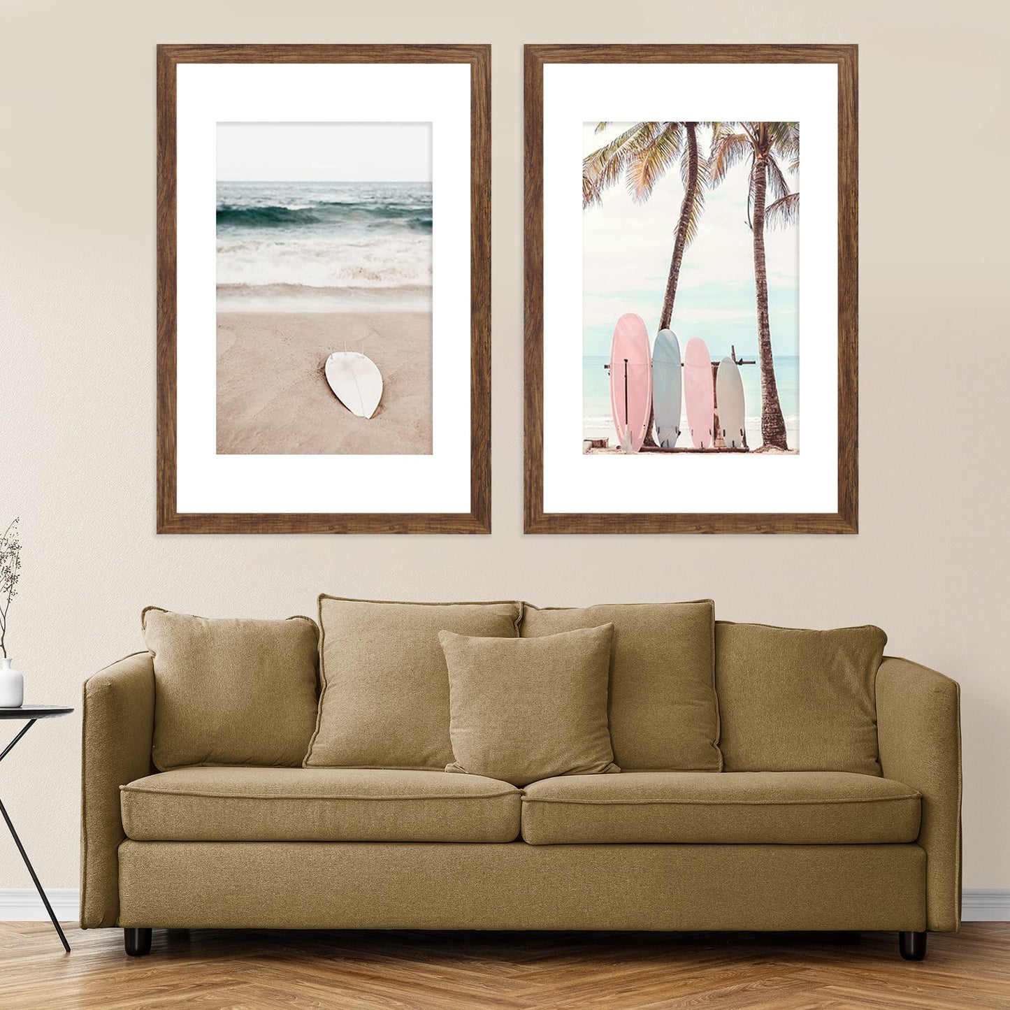 Hongkee 20x28 Picture Frame Set of 2, Rustic Black Wood Style - Display 16x24 Picture with Mat or 20 x 28 Poster without Mat, Wall Mounting Horizontal and Vertical