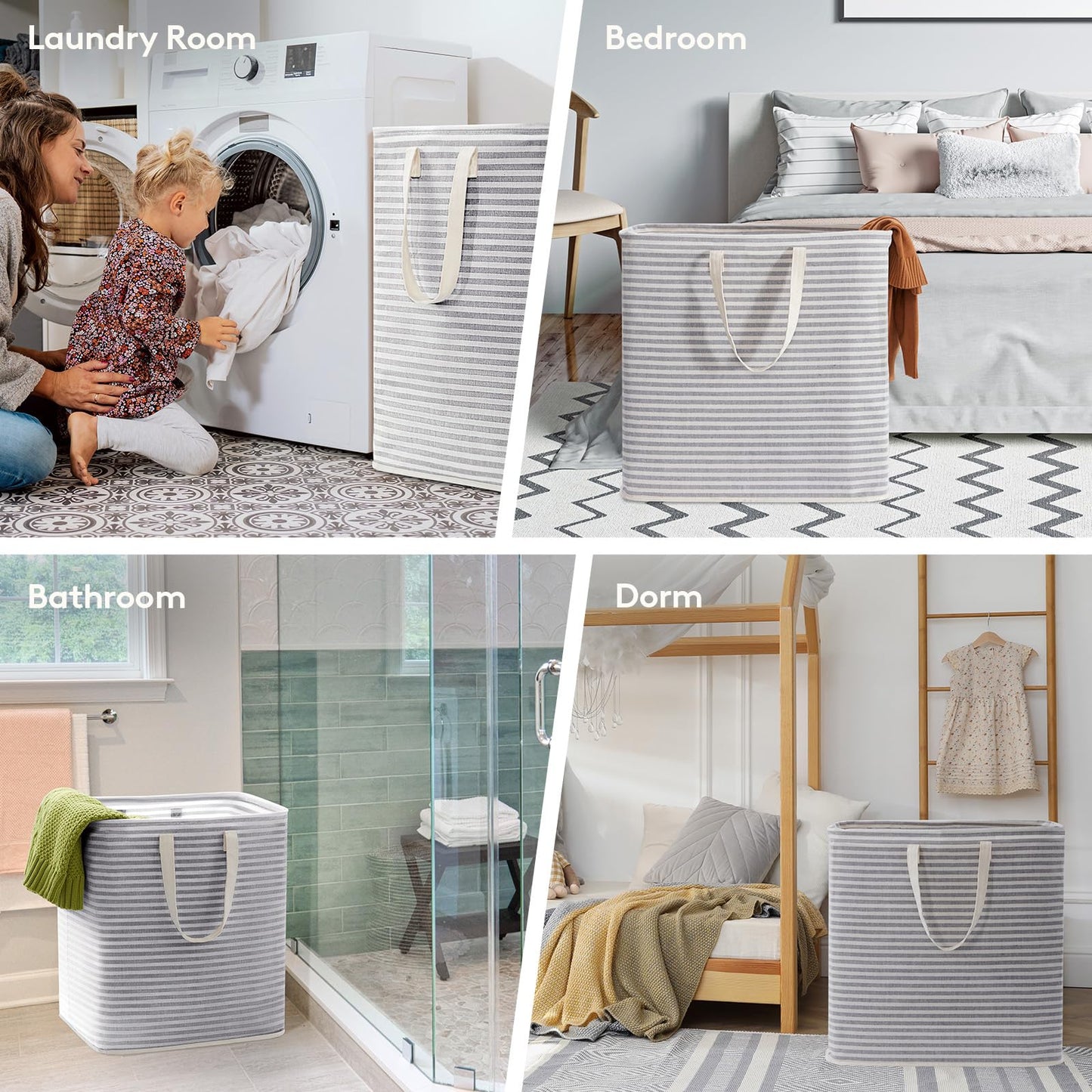 Lifewit 2 Pack Laundry Basket 90L Each, Collapsible Clothes Hamper with Reinforced Handles, Freestanding Waterproof Design for Bedroom and Laundry Room, Grey 180L Total