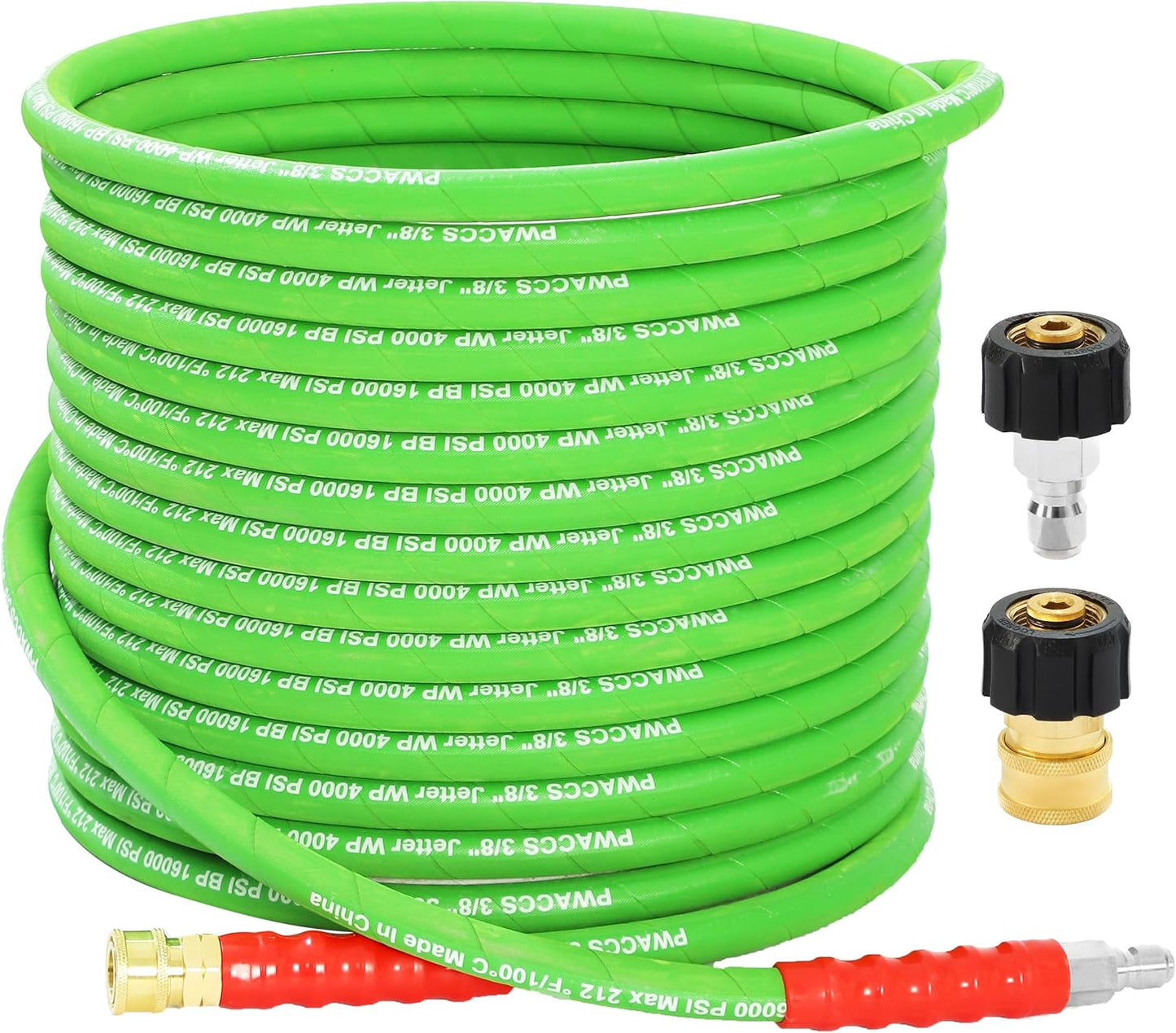 PWACCS Pressure Washer Hose - 50 FT Kink Resistant Steel Braided Hose | Quick Connect M22 14 Fittings, 4000 PSI