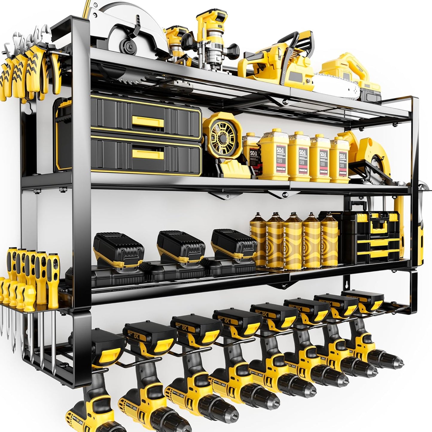 Skiennix Heavy Duty Power Tool Organizer - 4 Layers Wall Mount Rack with 8 Cordless Drill Holders | 400lbs Capacity