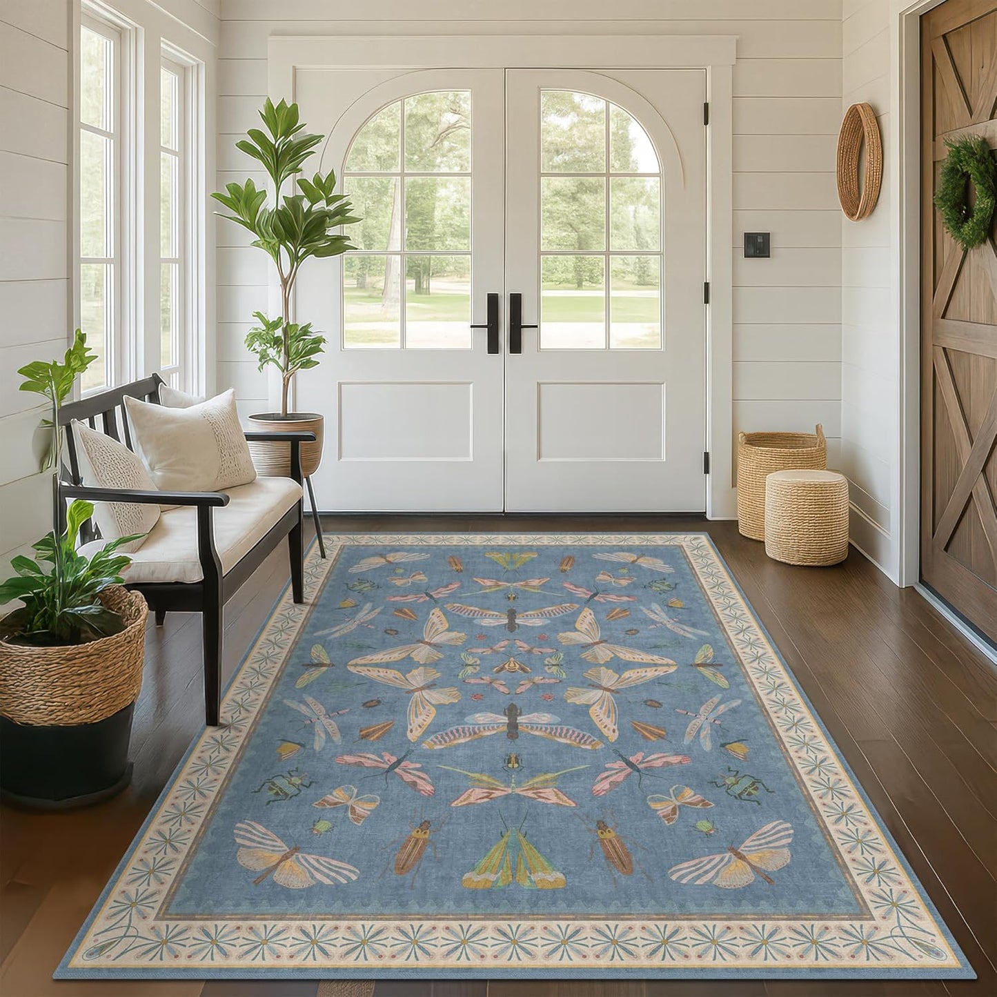 Skiennix Blue Washable Kids Playroom Rug - Super Soft 5x7 Area Rug for Nursery & Toddler Room Decor