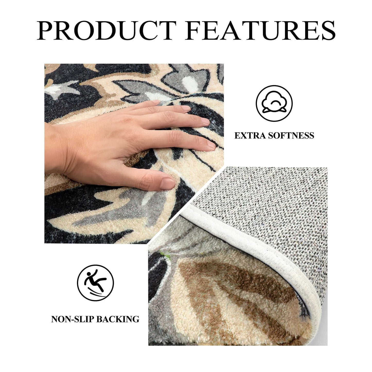 Lahome Floral Black Runner Rug - 2x8 Kitchen Runners Non Skid Washable 8 Ft Non-Slip Stain Resistant Long Runner Rugs for Hallway, Paisley Print Accent Ultra-Thin Runners for Bedroom Entryway Foyer