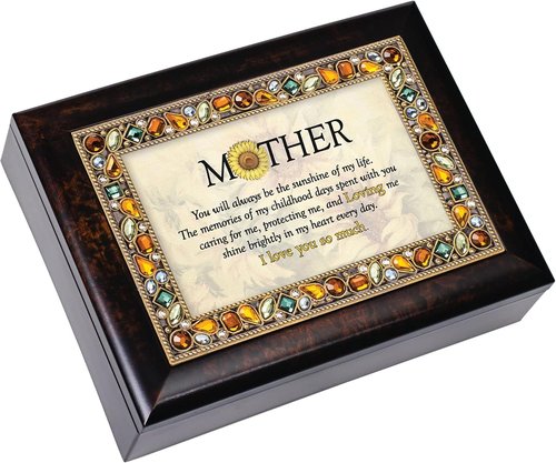 Cottage Garden Jeweled Music Box - Burlwood Finish Plays "You Are My Sunshine" Tune