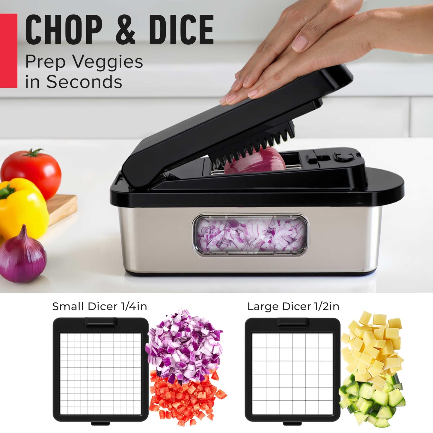 Mueller Pro-Series 10-in-1, 8 Blade Stainless Steel Multi Vegetable Chopper And Mandoline Slicer, Kitchen Tools and Gadgets, Food and Veggie Chopper, Mincer, Dicer, French Fry Cutter, Black