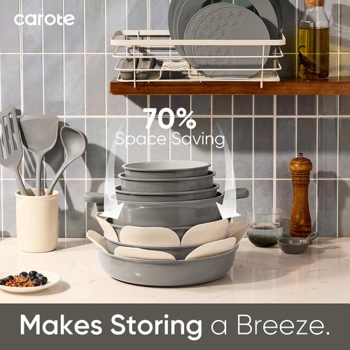 CAROTE 27pcs Ceramic Cookware Set Nonstick, Pots and Pans Set Non Stick, Non Toxic Cookware Detachable Handles, Dishwasher/Oven Safe, RV/Camping Cookware, Pan and Pot with Kitchen Utensils, Dark Gray