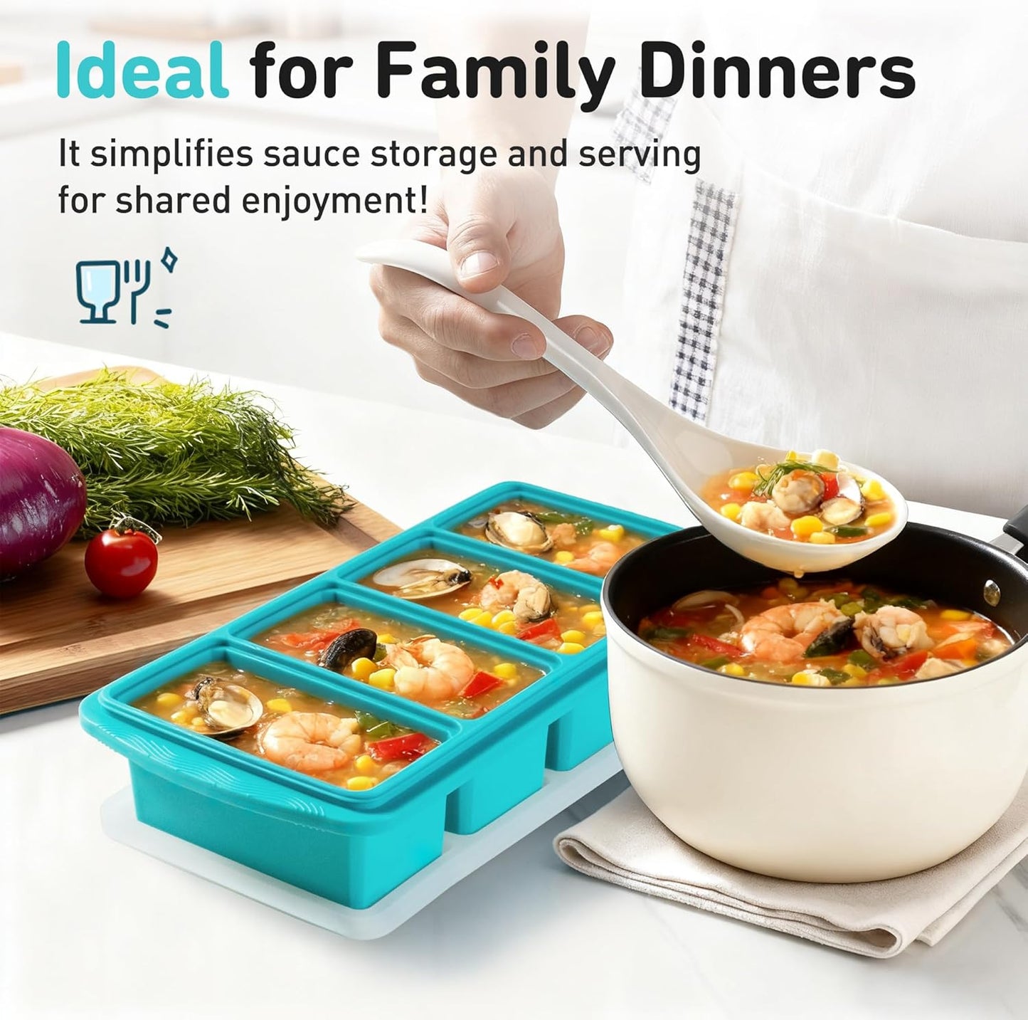 Skiennix Silicone Freezer Tray - Steel Reinforced Lid for Soup & Leftovers | Meal Prep Container