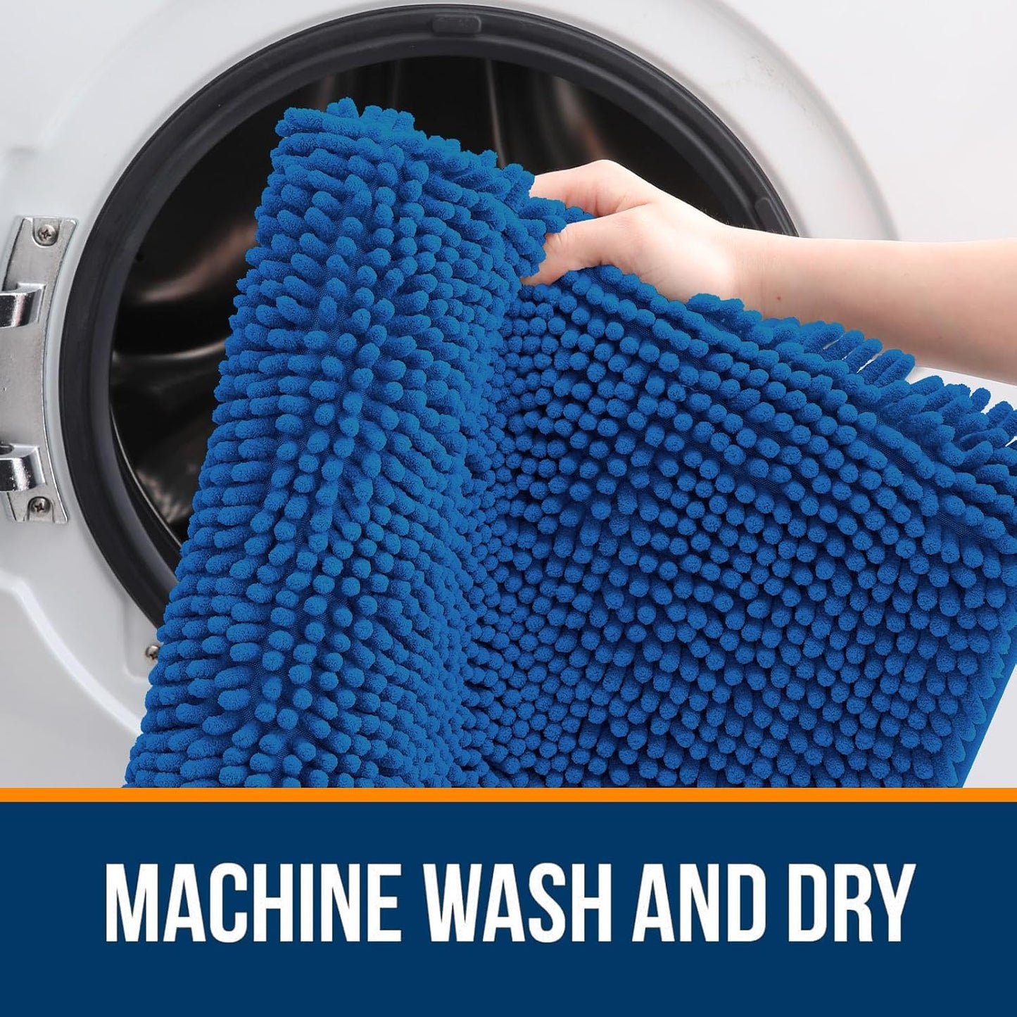 OLANLY Bathroom Rugs - Extra Soft Chenille Bath Mats with Rubber Backing | 36x24, Deep Navy Blue, Quick Dry & Machine Washable