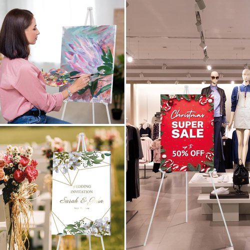 ARTASY 63" Portable Easel Stand - Ideal for Wedding Signs & Posters, Supports 5 lbs - White, 1 Pack