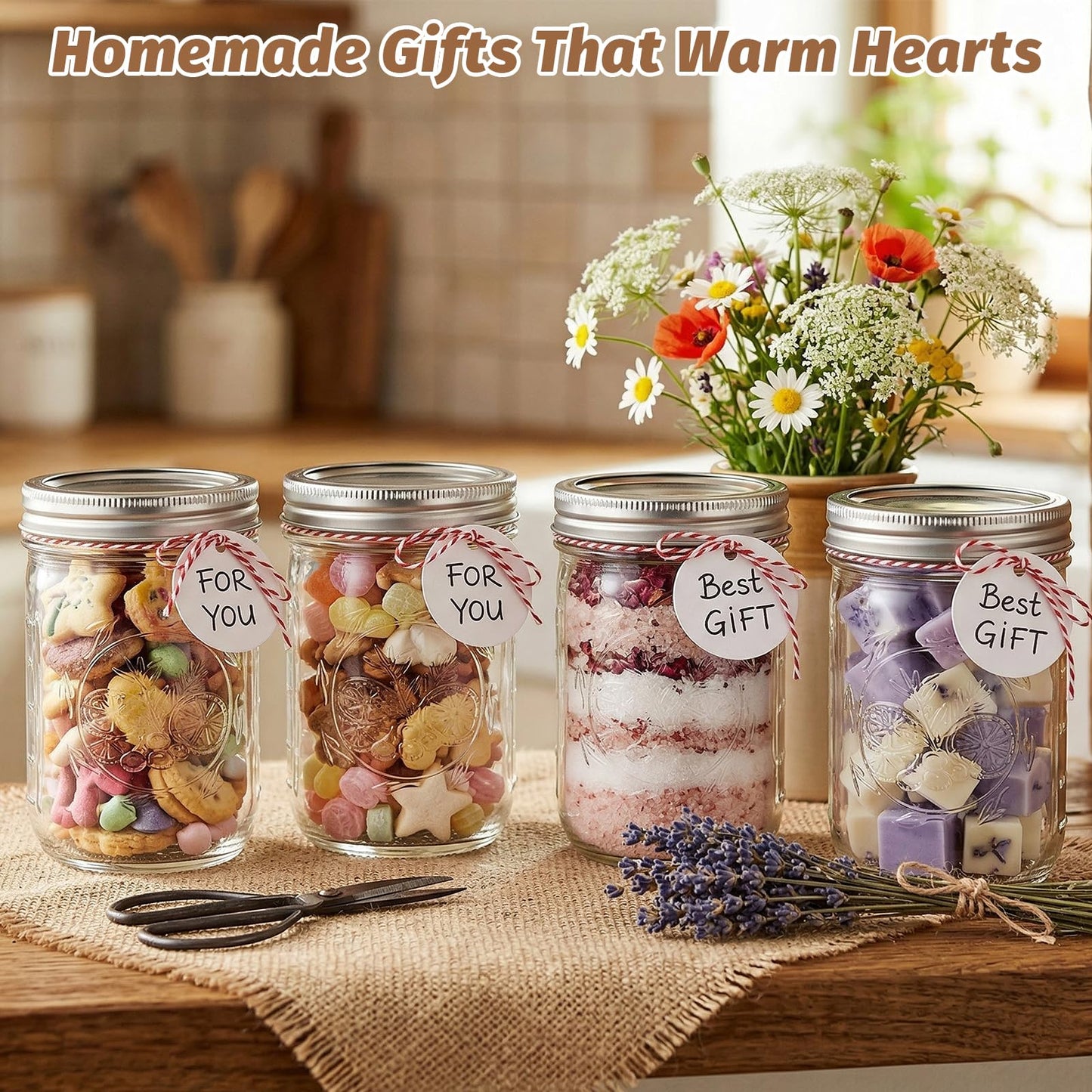 16 oz Wide Mouth Mason Jars with Embossing Pattern, 6 Pack Canning Jars with Volume Marks,Pint Glass Jars with lids for Fermenting,Pickling,Preserving,Meal Prep,Pantry organization,Gift Giving&Crafts