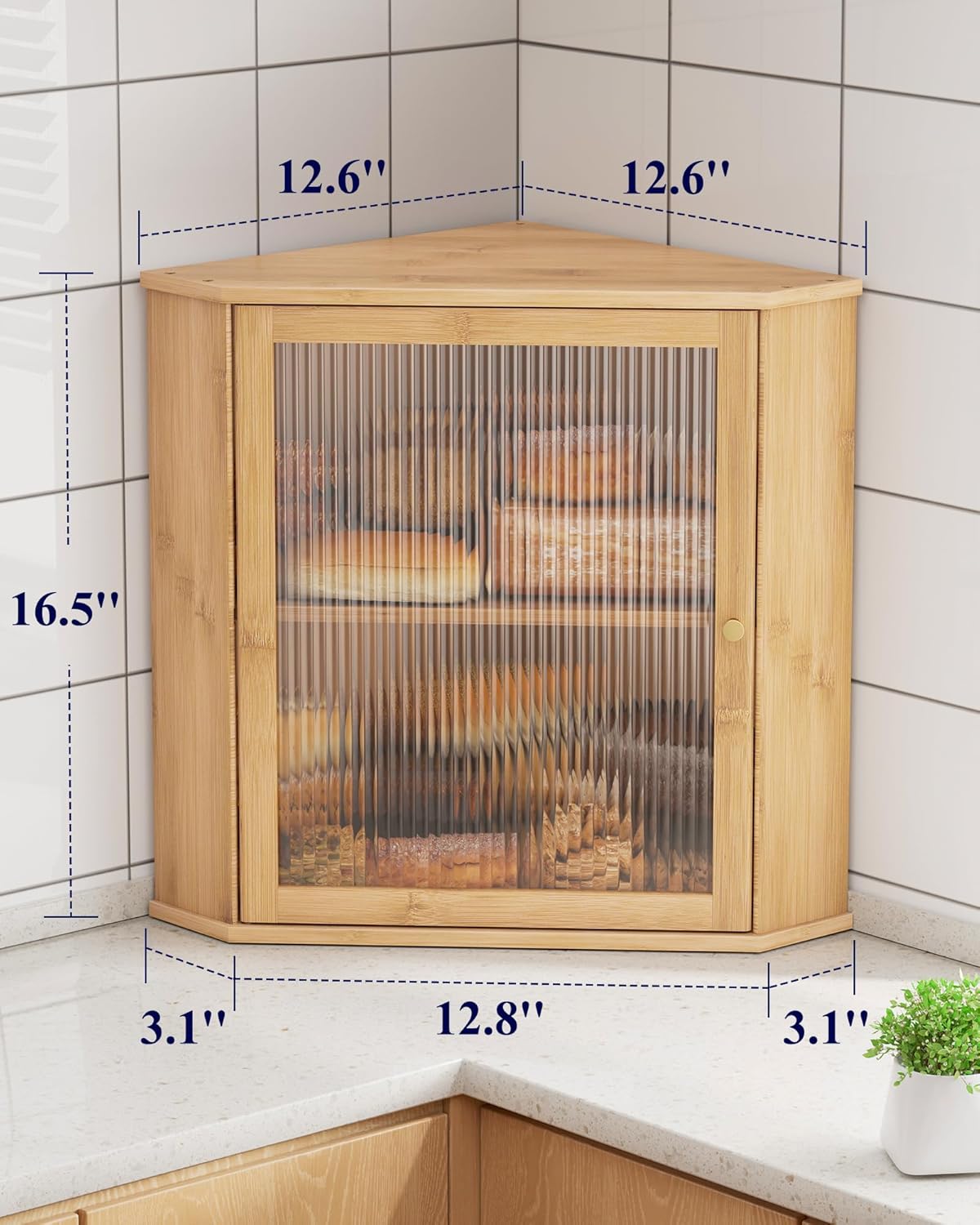 Kitsure Bread Box - 2-Tier Bamboo Kitchen Counter Organizer with Magnetic Acrylic Door | Natural 16.5" H