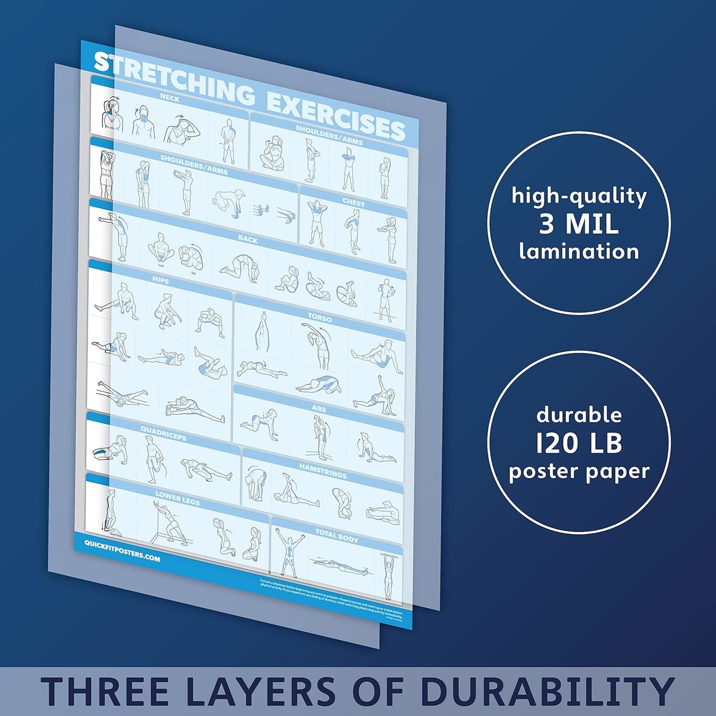 Palace Learning QUICKFIT Stretching Workout Poster - Laminated Stretch Routine (18" x 24")