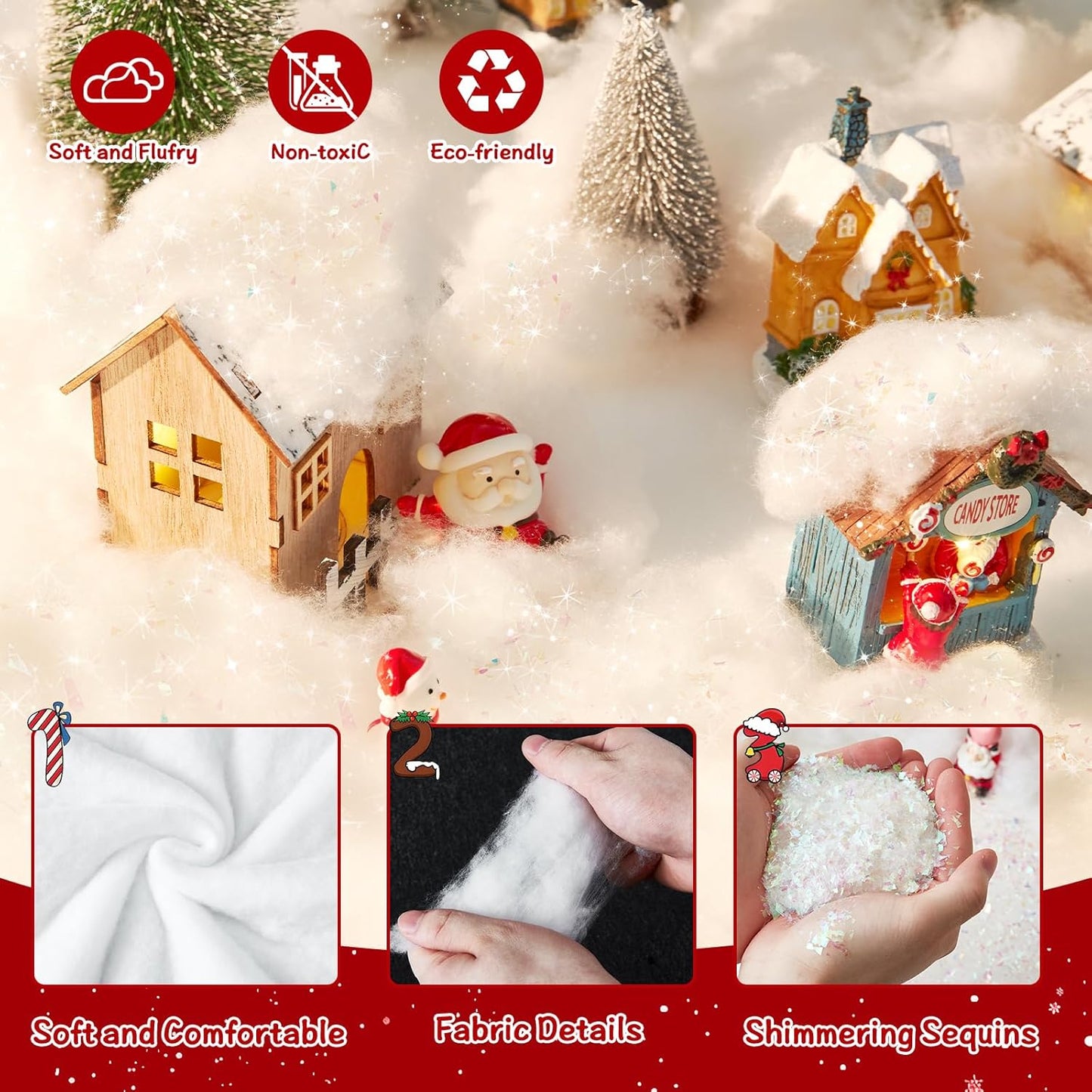 Skiennix 3pcs Artificial Snow | Soft Fluffy Snowflakes for Christmas Tree Decorations & Crafts