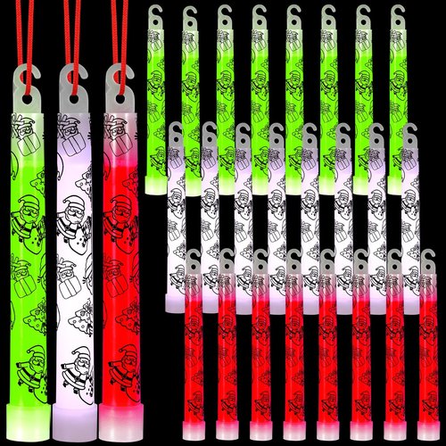 Jenaai Glow Sticks Bulk Hanging Wands 6 Inch Mini Sticks Goodie Bags Fillers Glow in the Dark Party Favors Supplies (12 Pcs,Santa Claus)