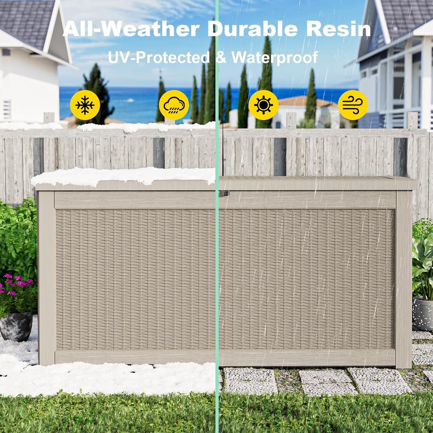 Regine Switzerland 320 Gallon Outdoor Deck Box - Lockable Waterproof Storage for Garden Tools & Cushions | Grey