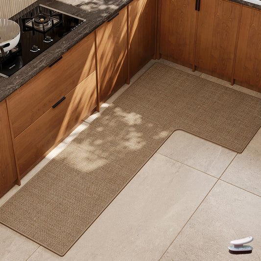L Shaped Rug Corner Kitchen Rugs Non Slip Washable Mat, L-Shaped Rug Super Absorbent Corner Kitchen Mats Rubber Waterproof Corners Area Runner Kitchen Sink Floor Mat (Khaki Left-L, 31.5″X47.2″X17.7″)