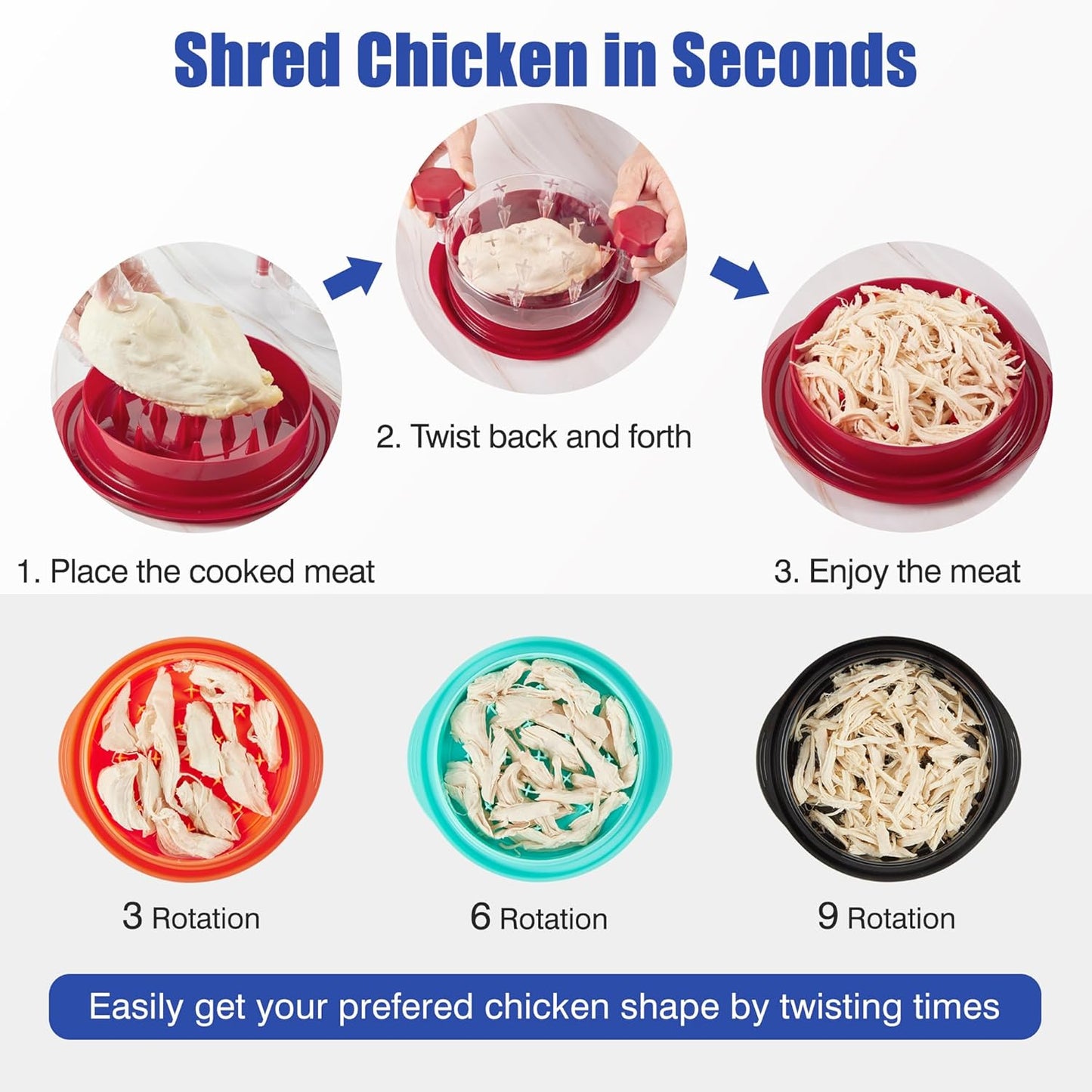 Skiennix Chicken Shredder Tool - Pro Food-Grade Meat Shredder with Ergonomic Handle & Anti-Slip Base | Red