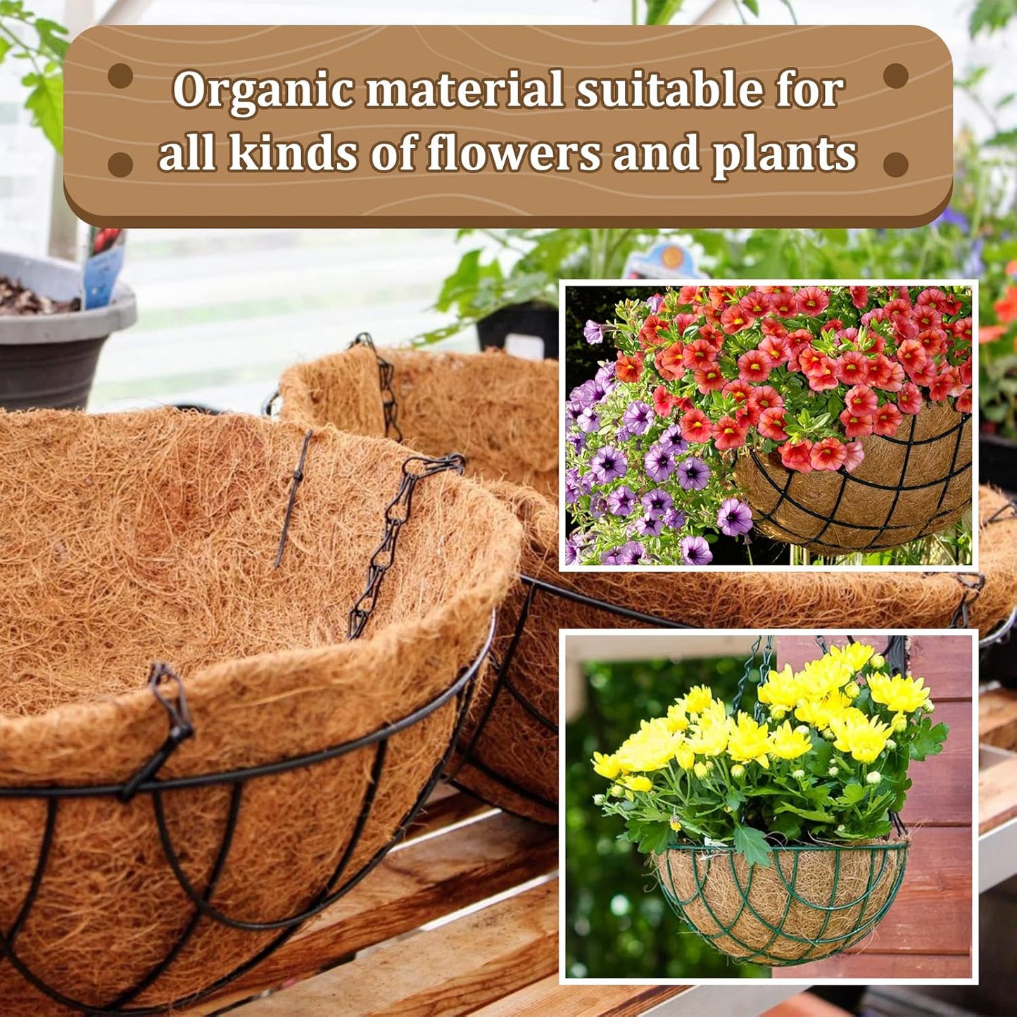 Legigo 20-Inch Coco Fiber Hanging Basket Liners - 100% Natural Round Replacement for Flowers & Vegetables
