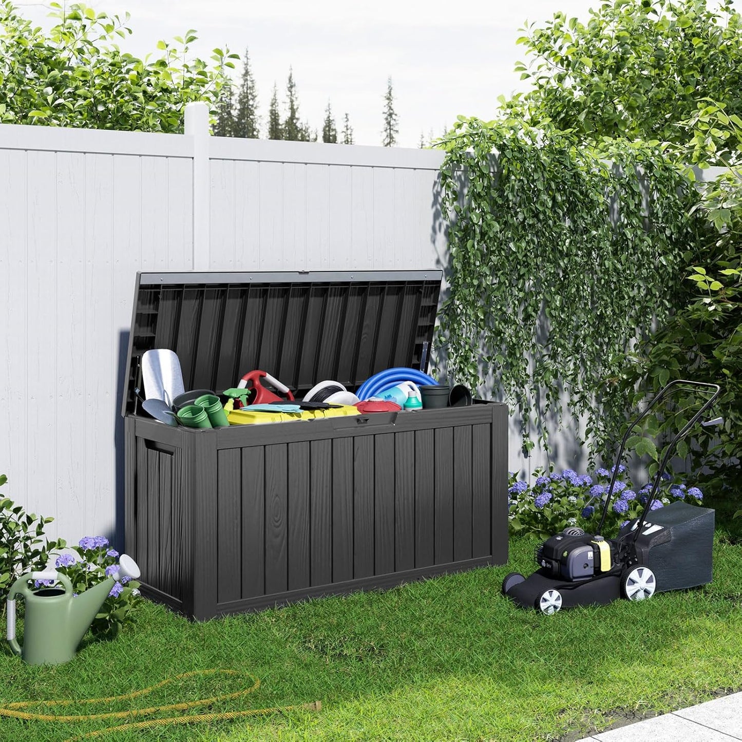 Regine Switzerland 86 Gallon Outdoor Deck Box - Lockable Waterproof Storage for Garden Tools & Cushions | Black