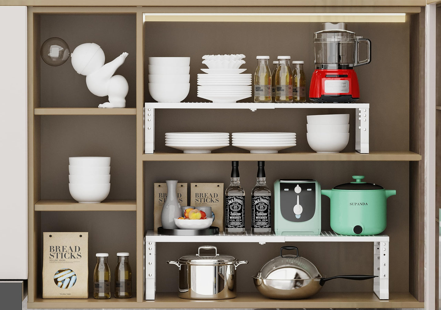 Jojocross Expandable Adjustable Stackable Kitchen Organizer, Spice Rack,Metal Pantry Storage Shelves Racks,Counter Shelf for Cabinets, Countertop, Cupboard(2 Packs/Large/White)