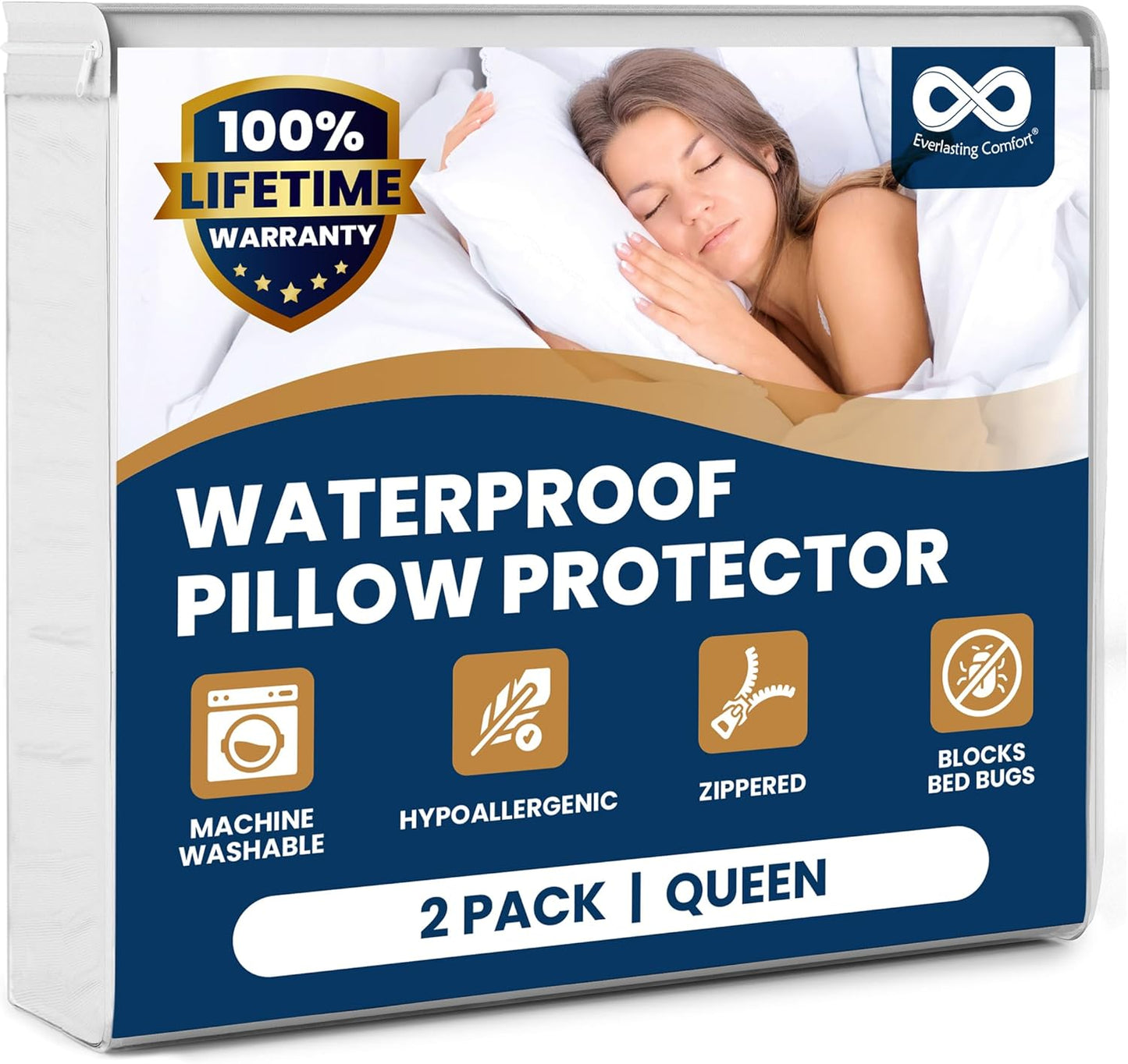 Queen Size Pillow Protectors by [Brand Name] - 100% Stain Resistant & Waterproof, Set of 2 | Bed Bug & Dust Mite Proof, White, 20 x 30 Inches