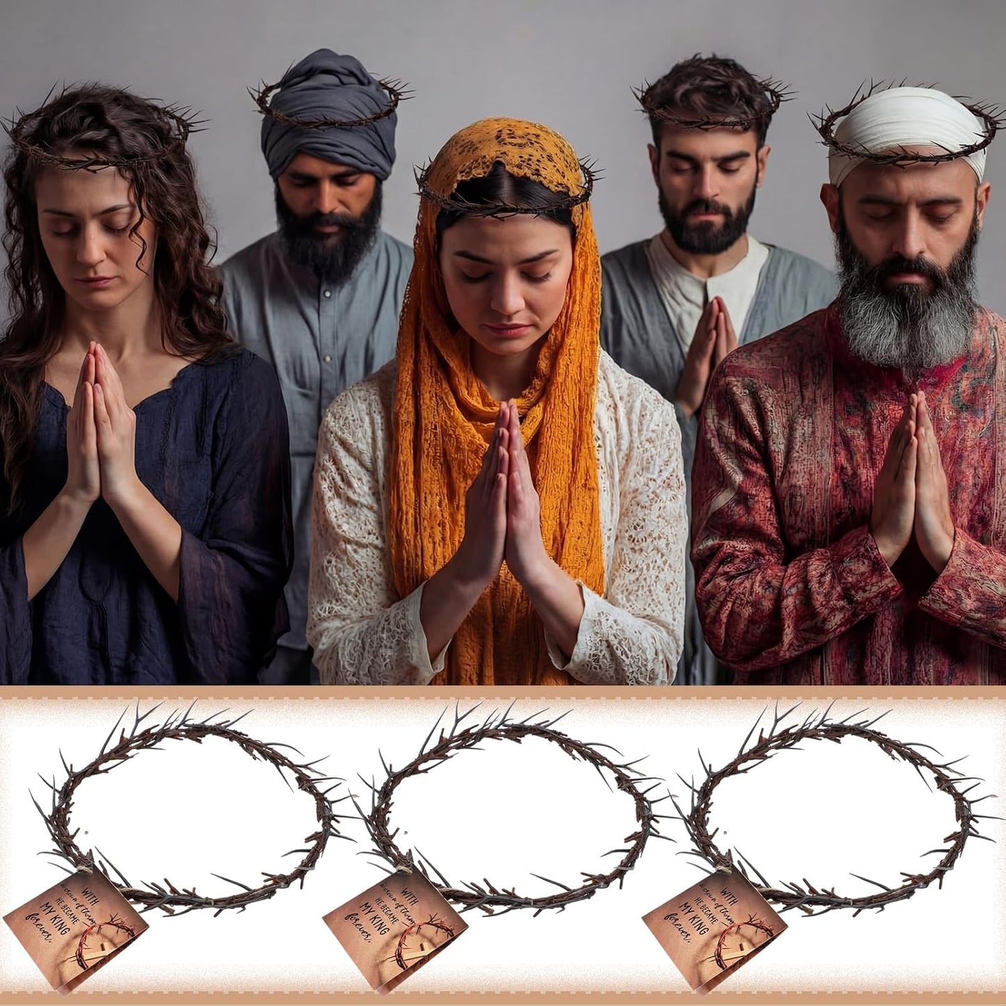 Yinder Crown of Thorns Set - Authentic Lifesize 8" Jesus Thorn Crown for Church Decor | Perfect Religious Gift