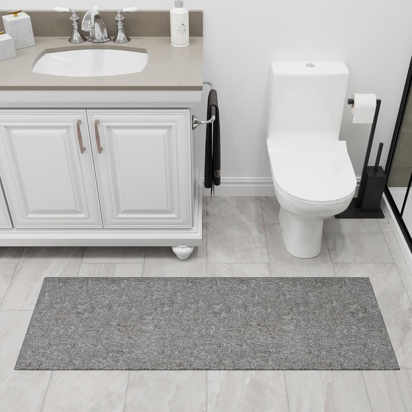 Ottomanson 20" x 59" Ultra-Thin Hallway Runner Rug - Durable Non-Slip Carpet for High-Traffic Areas - Fits Under Doors for Seamless Entry - Ideal for Kitchen, Entryway, Bedroom & Living Room, Gray