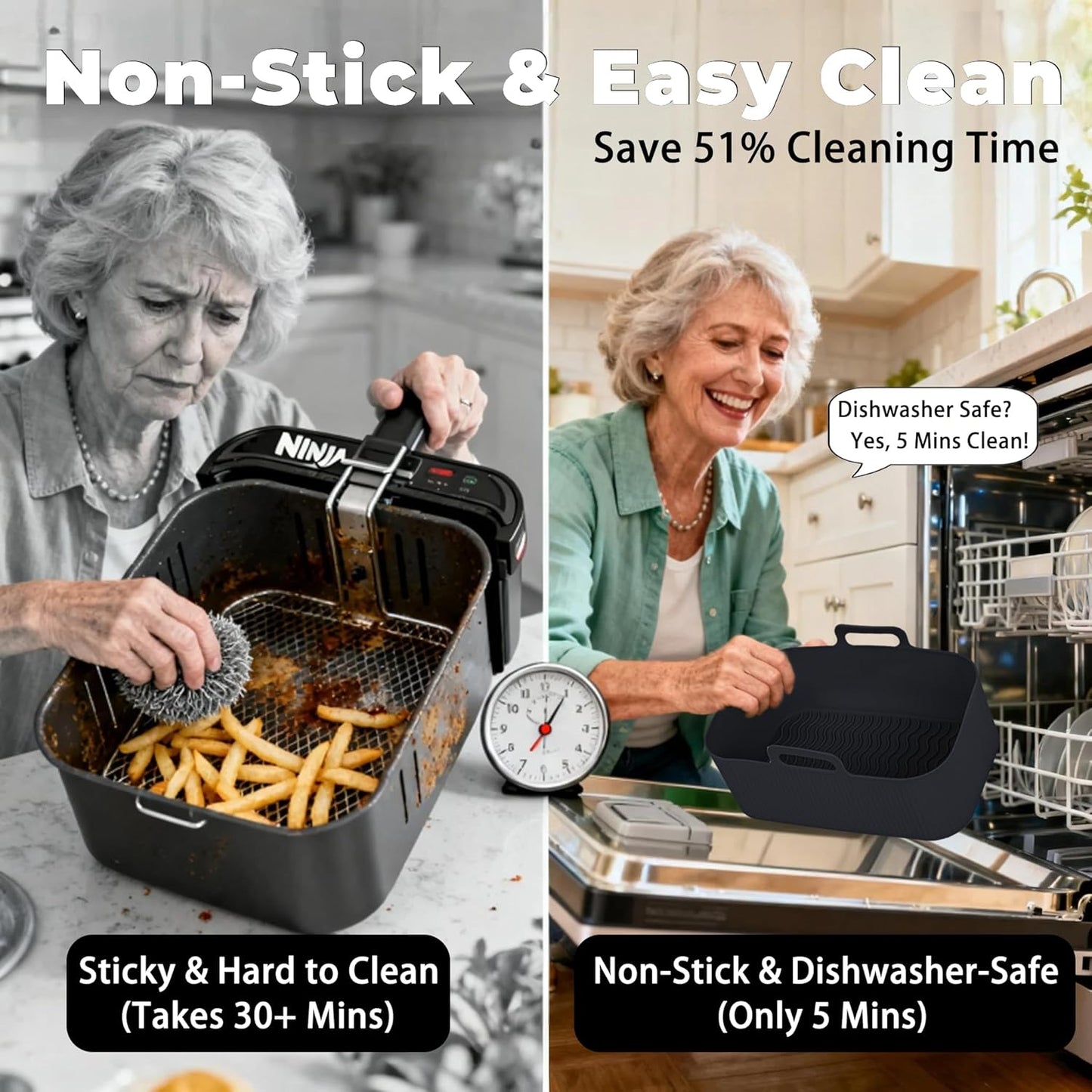 Silicone Air Fryer Liners for Ninja - Reusable 8QT Dual Basket | Easy-Clean, Dishwasher-Safe 2-Pack