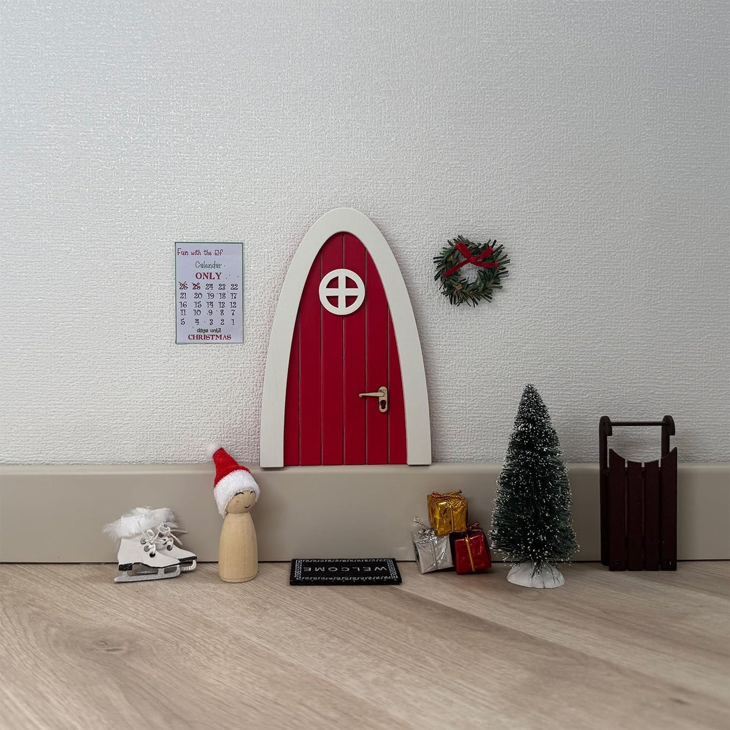 Tonttuovi Christmas Elf Door Kit - Wooden Elf Door with Accessories & Miniature Tree | 24 Days of Holiday Fun