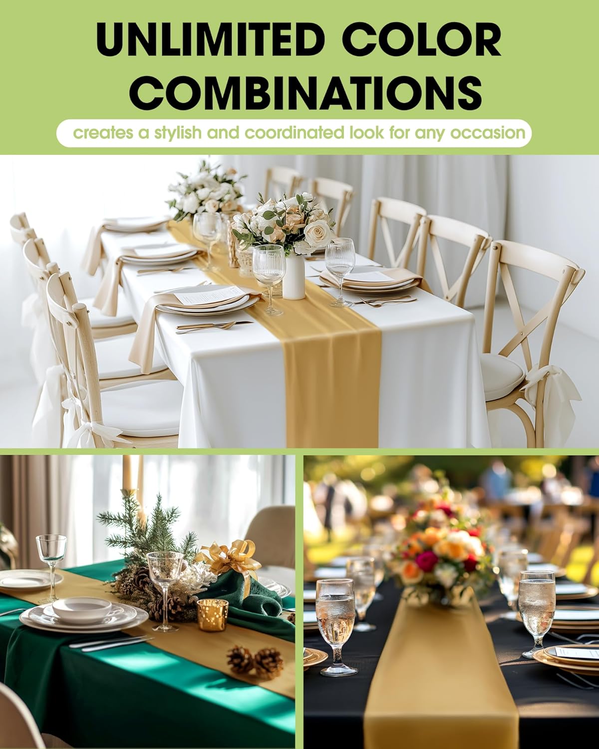 Pureegg Gold Plastic Table Runners - 10 Pack, 14'' x 108'', Water-Resistant & Disposable for Weddings, Parties, & Home Decor