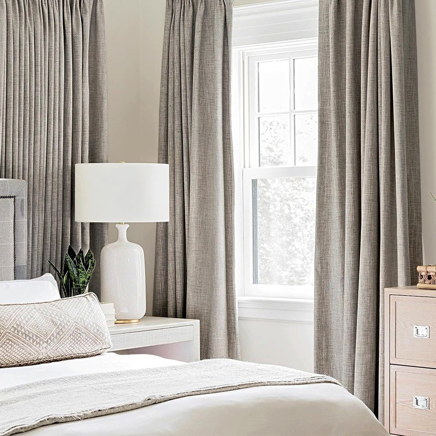 MIULEE 100% Blackout Linen Textured Curtains - Thermal Insulated Warm Taupe Drapes | 52 x 90 Inch (2 Panels)