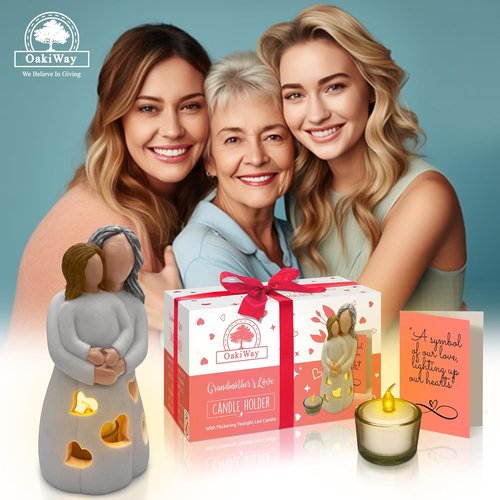 Gigi Hand-Painted Grandma-Granddaughter Candle Holder Statue - Flickering LED Gift | Unique Birthday & Christmas Present