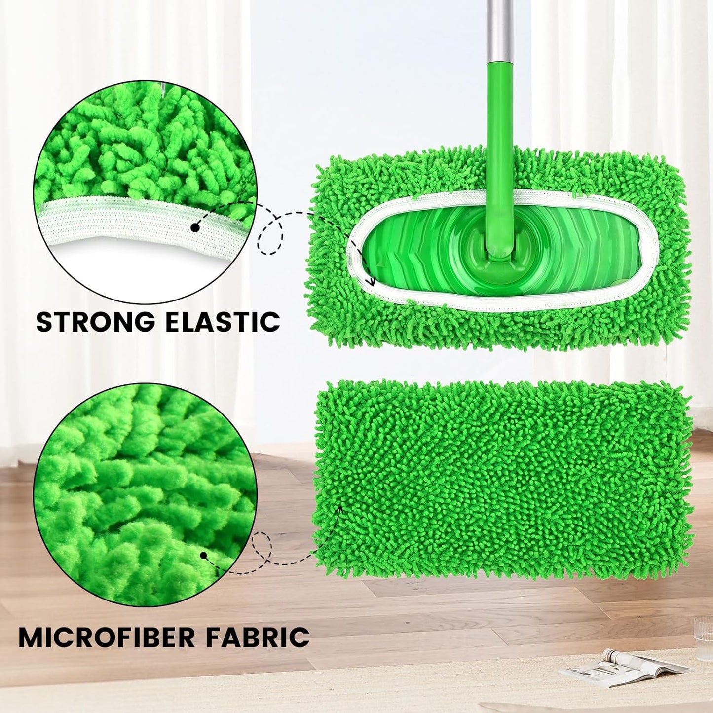 Skiennix 6Pcs Reusable Microfiber Mop Pads - Washable Wet & Dry Refills for Hardwood Floor Cleaning