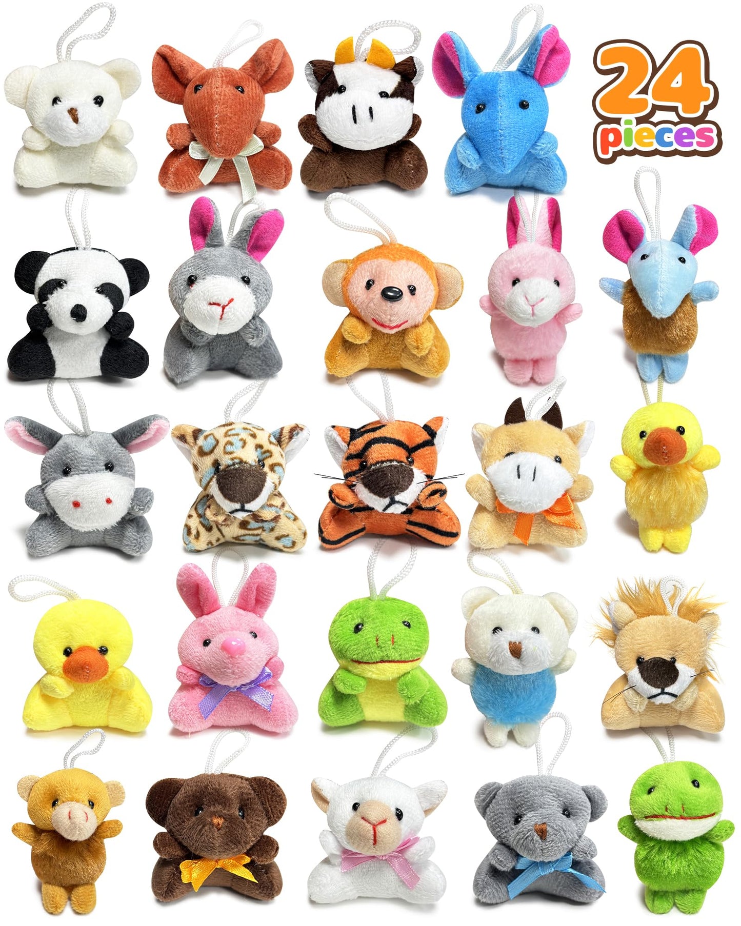 24 Pack Mini Stuffed Animals, Small Plush Keychain Party Favors for Kids 3-5, 4-8, 8-12, Bulk Treasure Box Toys for Classroom Prizes, School Gifts, Easter Basket Egg Goodie Bags Stuffers