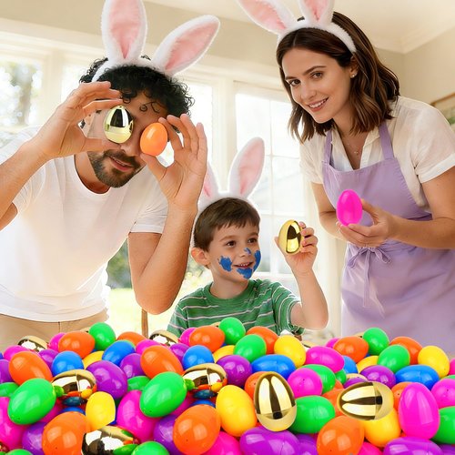 100 Pack 2.4" Colorful Fillable Easter Eggs with 6 Surprise Golden Eggs, Plastic Easter Egg Empty for Easter Egg Hunt Party Favors Kids Easter Basket Stuffers Fillers Classroom Prizes for Boys Girls
