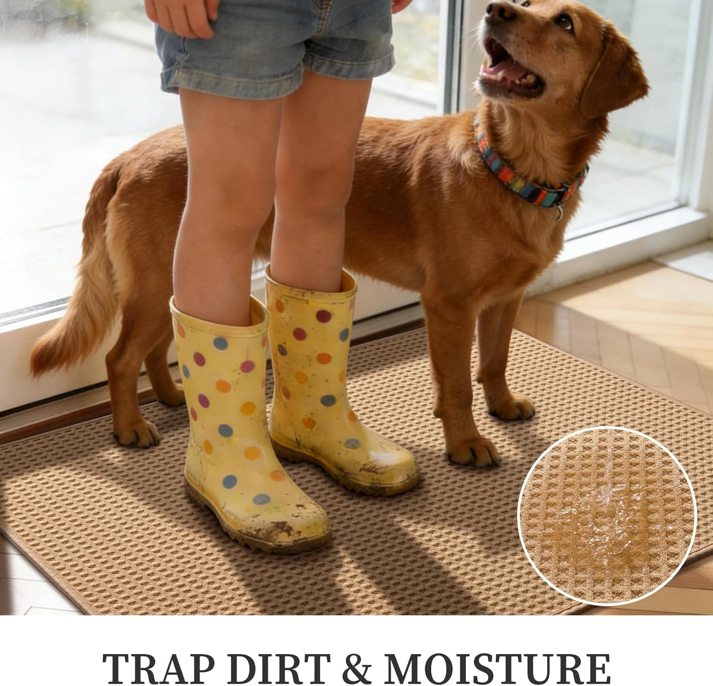 YIHOUSE Indoor Door Mat - Non-Slip Washable Entrance Mat | 24" x 36" Khaki, Dirt Trapper Design