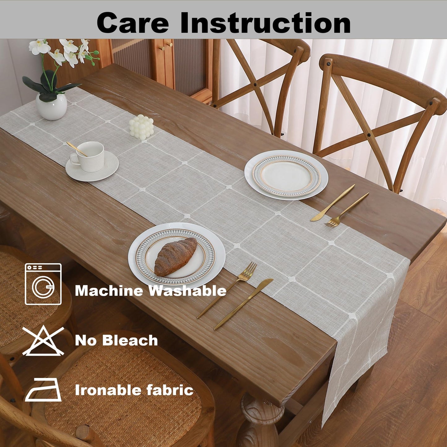 Gernaice Boho Table Runner, Modern Plaid Cotton Linen Farmhouse Table Runners for Dresser End Coffee Table Home Decor, 24" L X 13" W Brown