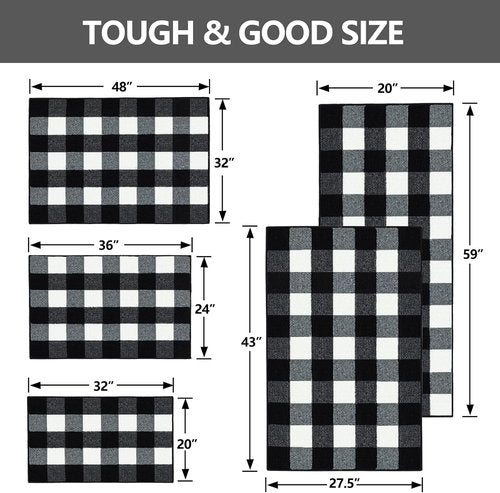 Buffalo Plaid Outdoor Rug - Non-Slip Absorbent Entryway Mat | 20"x32" Black and White Checkered Design