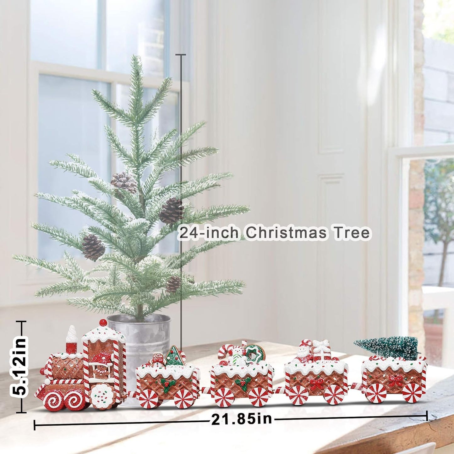 KPCB Tech Gingerbread Christmas Decorations - Prelit Gingerbread Train Figurines | 21.85" Lighted Holiday Decor with Timer for Table Centerpieces