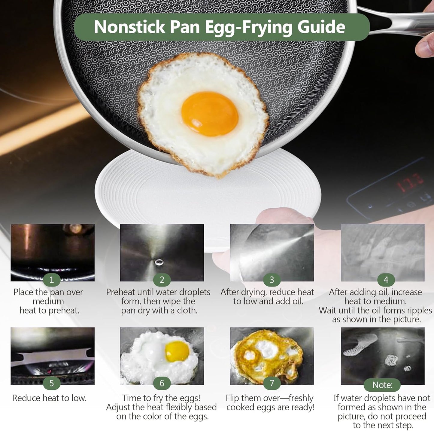 Skiennix Nonstick Frying Pan - 12-Inch Stainless Steel Skillet with Stay-Cool Handle | Dishwasher & Oven-Safe, PFOA Free