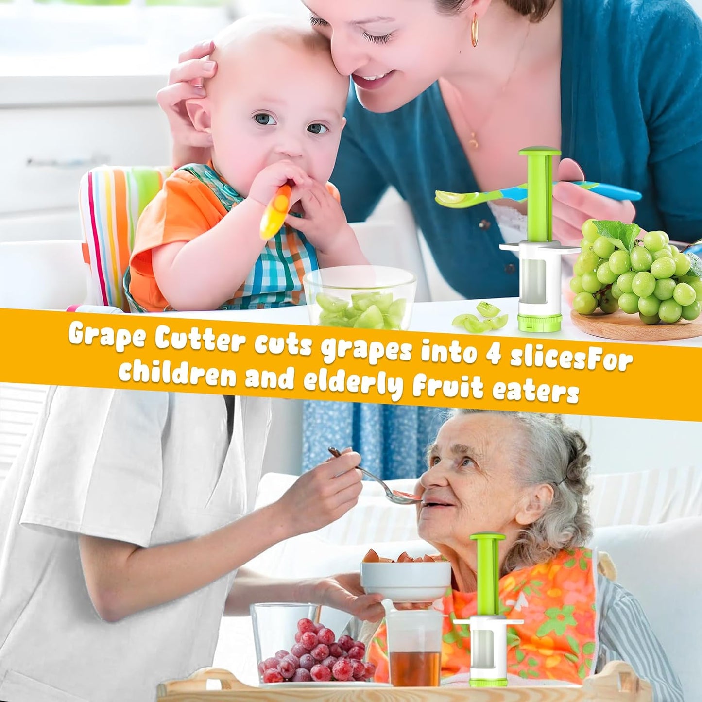 Skiennix Grapes Cutter for Toddlers - Safe Fruit & Veggie Slicer with Green CrossBlade Container