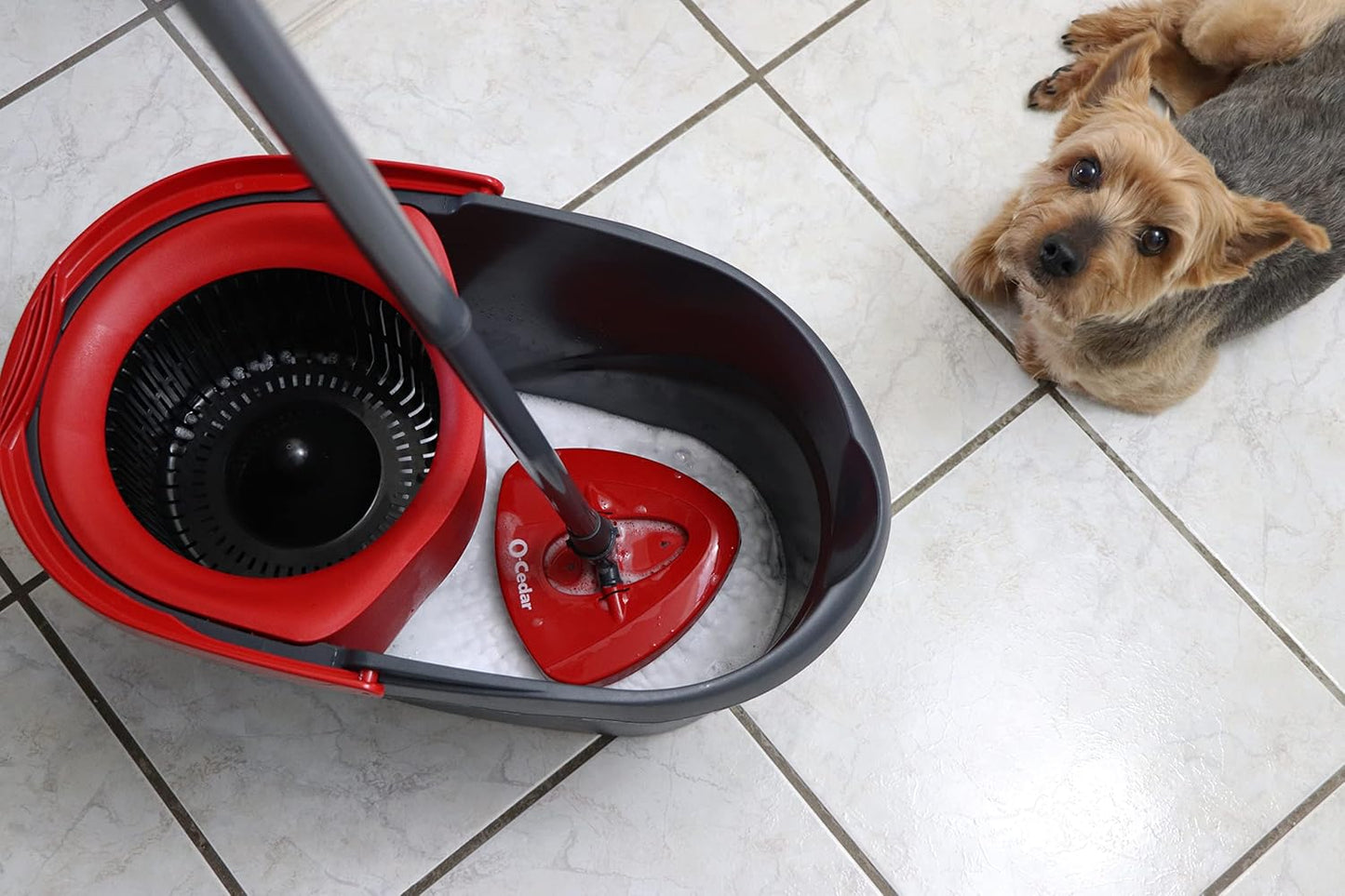 O-Cedar EasyWring Microfiber Spin Mop System - Includes 2 Extra Refills | Red and Gray