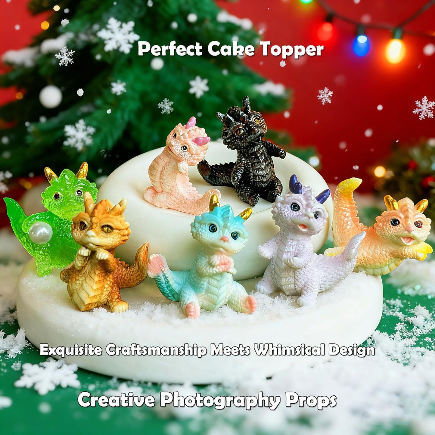 Skiennix Cute Mini Baby Dragon Figurines Set - Adorable Cake Toppers & Fairy Garden Decor | Resin Ornaments
