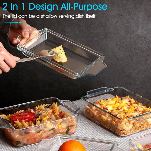 Glass Casserole Dish Set by [Brand Name] - Oven Safe Rectangular Mini 5.7in x 7in with Lid